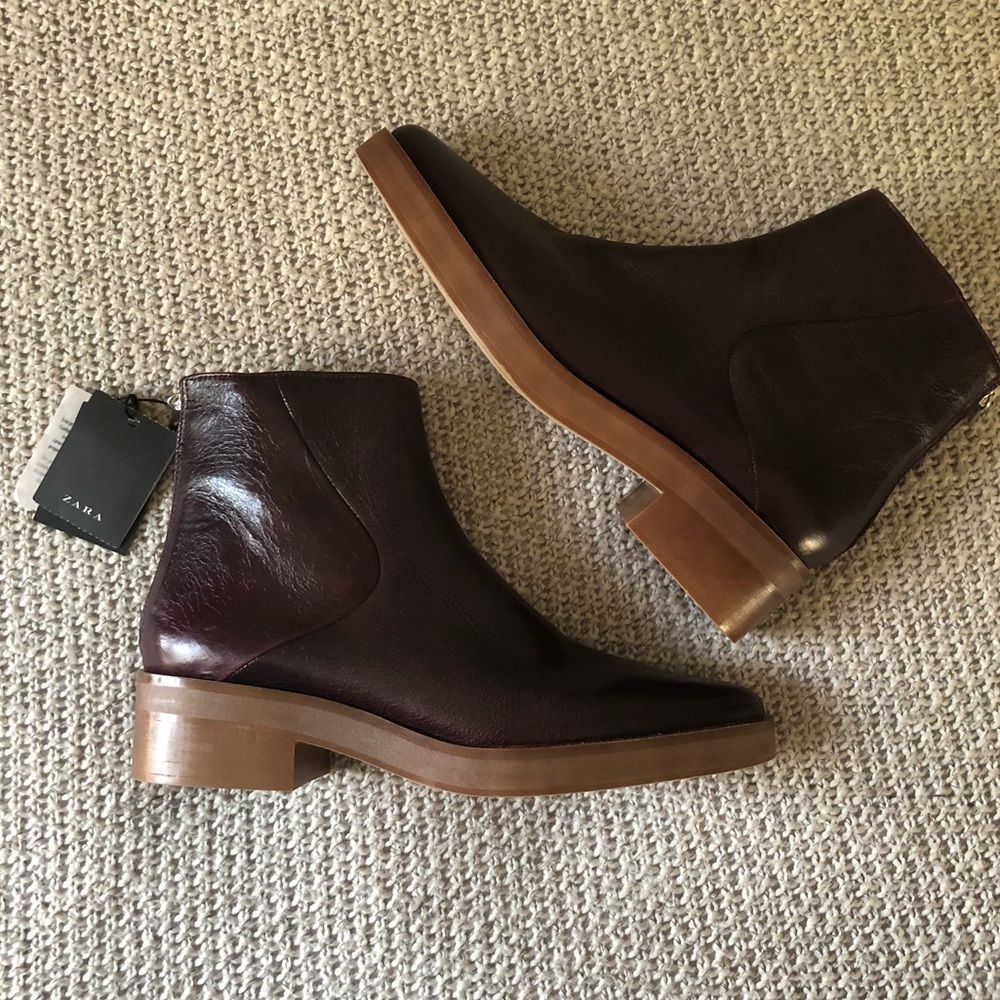 Zara genuine leather pointy toe ankle boots